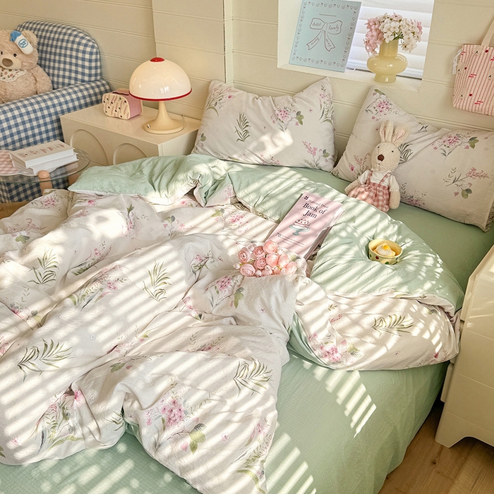 91家纺网 家纺一手货源 找家纺 九诺家纺 2026新款丝柔棉加厚小清新印花四件套-甜心 甜心-春意安然