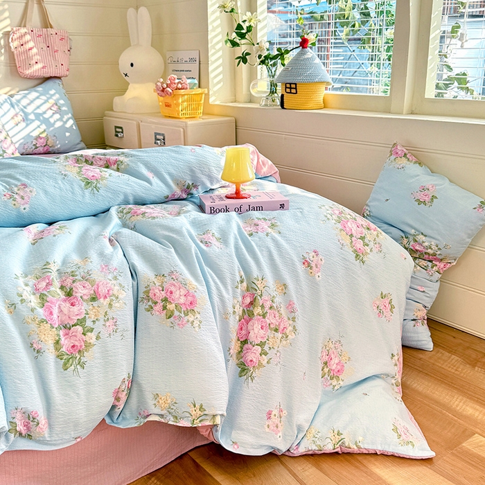 91家纺网 家纺一手货源 找家纺 九诺家纺 2026新款丝柔棉加厚小清新印花四件套-甜心 甜心-花语时光