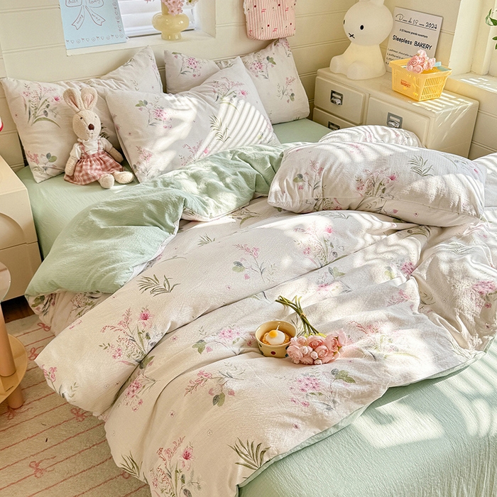 91家纺网 家纺一手货源 找家纺 九诺家纺 2026新款丝柔棉加厚小清新印花四件套-甜心 甜心-春意安然