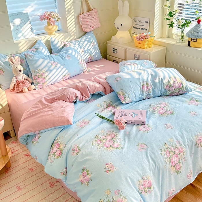91家纺网 家纺一手货源 找家纺 九诺家纺 2026新款丝柔棉加厚小清新印花四件套-甜心 甜心-花语时光