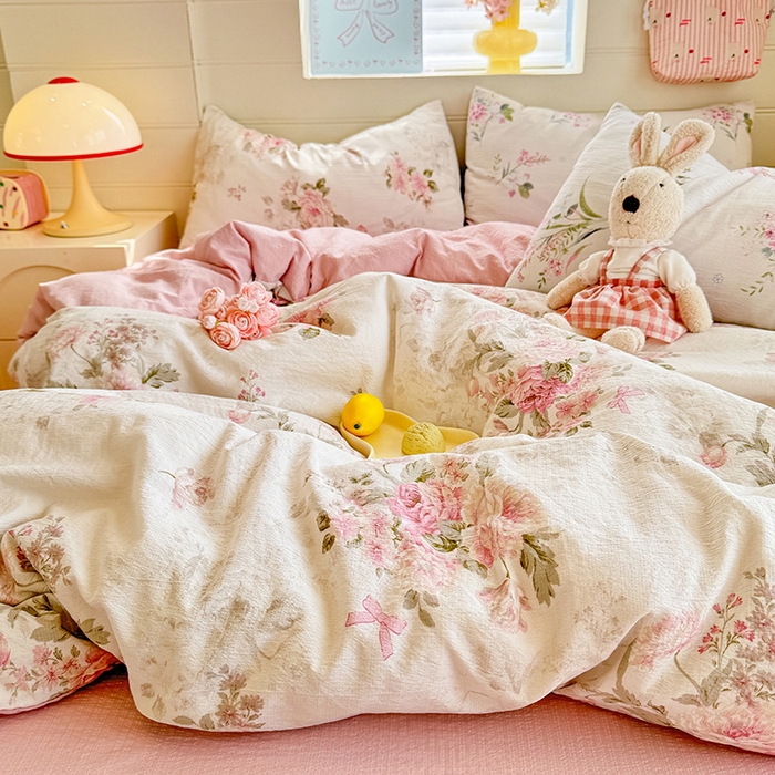 91家纺网 家纺一手货源 找家纺 九诺家纺 2026新款丝柔棉加厚小清新印花四件套-甜心 甜心-花谷