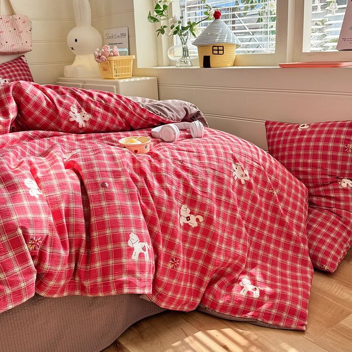 91家纺网 家纺一手货源 找家纺 九诺家纺 2026新款丝柔棉加厚小清新印花四件套-甜心 甜心-幸福飞马