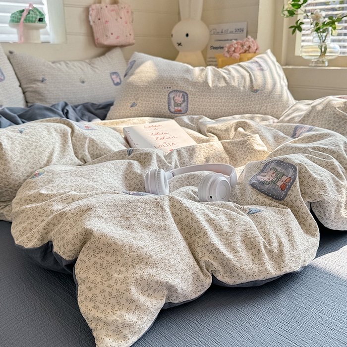 91家纺网 家纺一手货源 找家纺 九诺家纺 2026新款丝柔棉加厚小清新印花四件套-甜心 甜心-甜酷猫咪