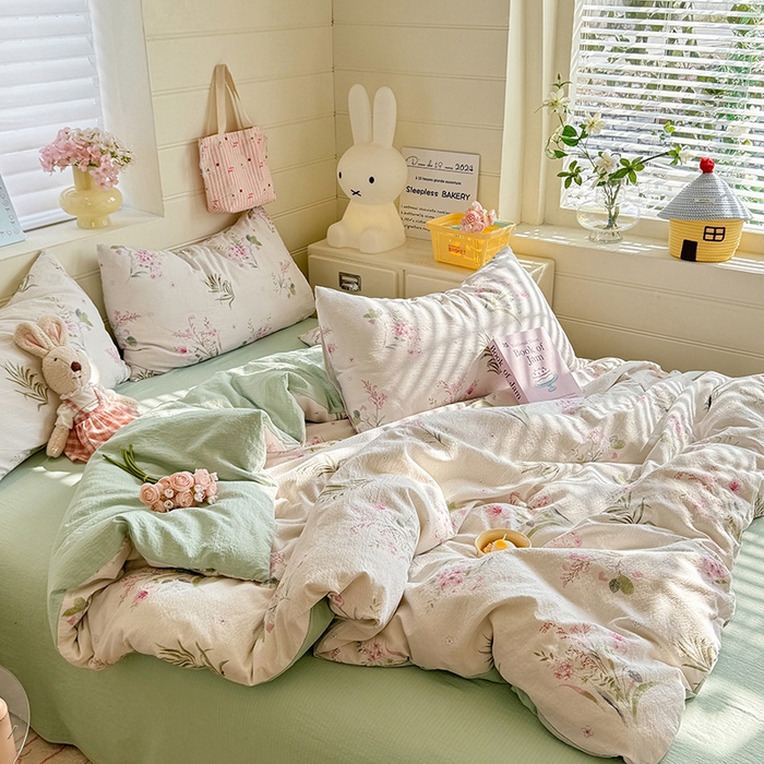 91家纺网 家纺一手货源 找家纺 九诺家纺 2026新款丝柔棉加厚小清新印花四件套-甜心 甜心-春意安然
