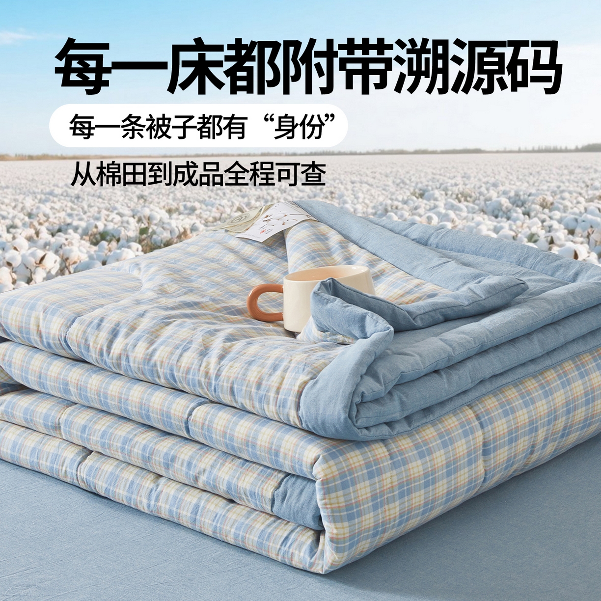 91家纺网 家纺一手货源 找家纺 西域种棉人·千百笠 2026新款A类里外全棉夏凉被100%新疆棉纯棉全棉填充无印格子款空调被夏被 里外全棉-麦田 蓝格