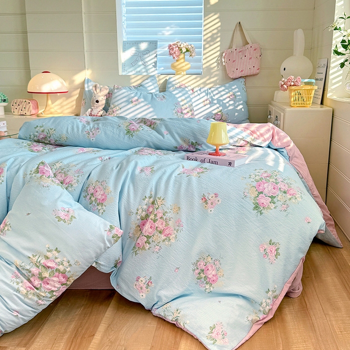 91家纺网 家纺一手货源 找家纺 九诺家纺 2026新款丝柔棉加厚小清新印花四件套-甜心 甜心-花语时光