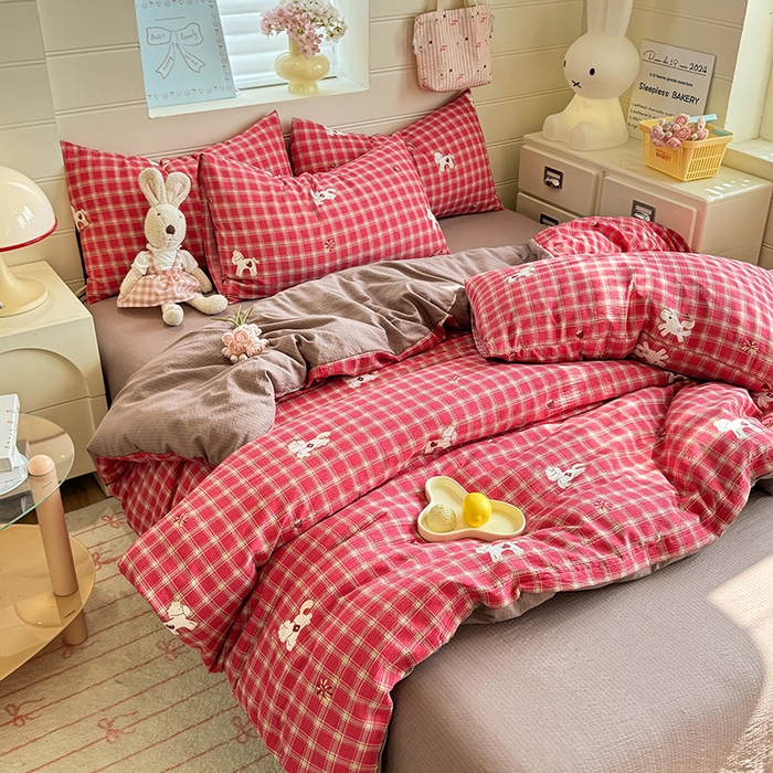 91家纺网 家纺一手货源 找家纺 九诺家纺 2026新款丝柔棉加厚小清新印花四件套-甜心 甜心-幸福飞马