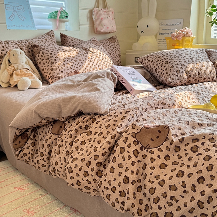 九诺家纺 2026新款丝柔棉加厚小清新印花四件套-甜心 甜心-豹纹KT