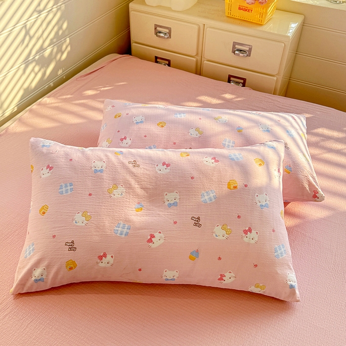 91家纺网 家纺一手货源 找家纺 九诺家纺 2026新款丝柔棉加厚小清新印花四件套-甜心 甜心-圣代甜猫粉