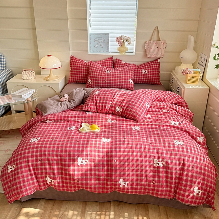 91家纺网 家纺一手货源 找家纺 九诺家纺 2026新款丝柔棉加厚小清新印花四件套-甜心 甜心-幸福飞马