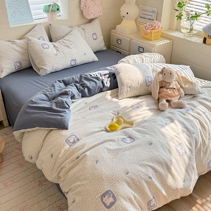 91家纺网 家纺一手货源 找家纺 九诺家纺 2026新款丝柔棉加厚小清新印花四件套-甜心 甜心-甜酷猫咪