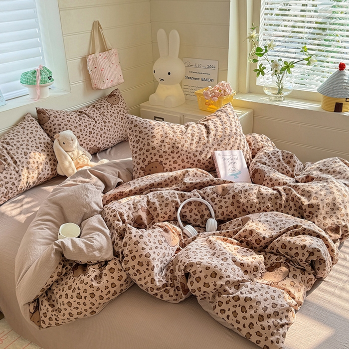 91家纺网 家纺一手货源 找家纺 九诺家纺 2026新款丝柔棉加厚小清新印花四件套-甜心 甜心-豹纹KT