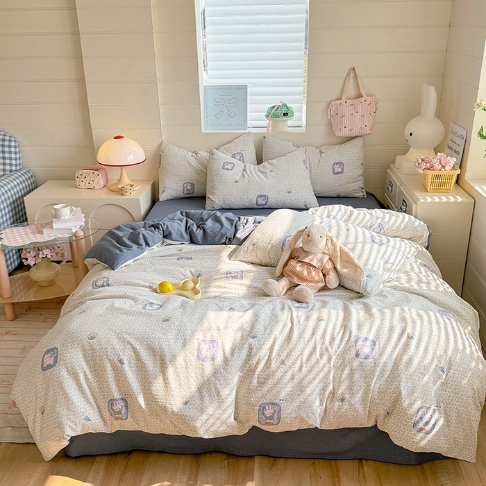 91家纺网 家纺一手货源 找家纺 九诺家纺 2026新款丝柔棉加厚小清新印花四件套-甜心 甜心-甜酷猫咪