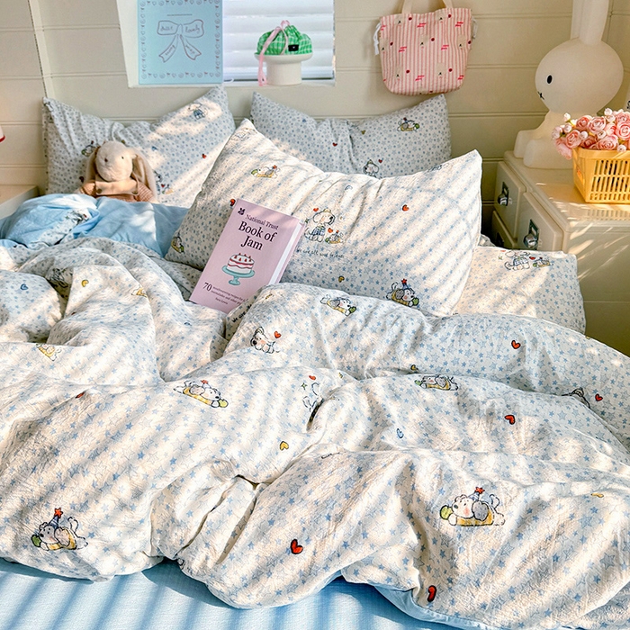 91家纺网 家纺一手货源 找家纺 九诺家纺 2026新款丝柔棉加厚小清新印花四件套-甜心 甜心-暖心小狗