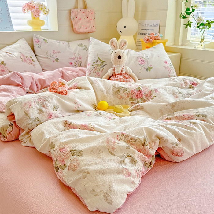 91家纺网 家纺一手货源 找家纺 九诺家纺 2026新款丝柔棉加厚小清新印花四件套-甜心 甜心-花谷