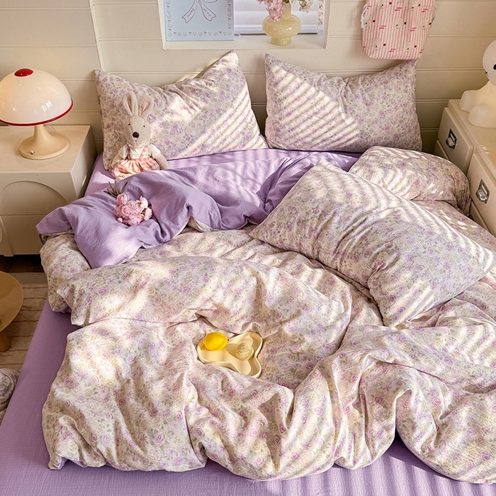 91家纺网 家纺一手货源 找家纺 九诺家纺 2026新款丝柔棉加厚小清新印花四件套-甜心 甜心-蔷薇语