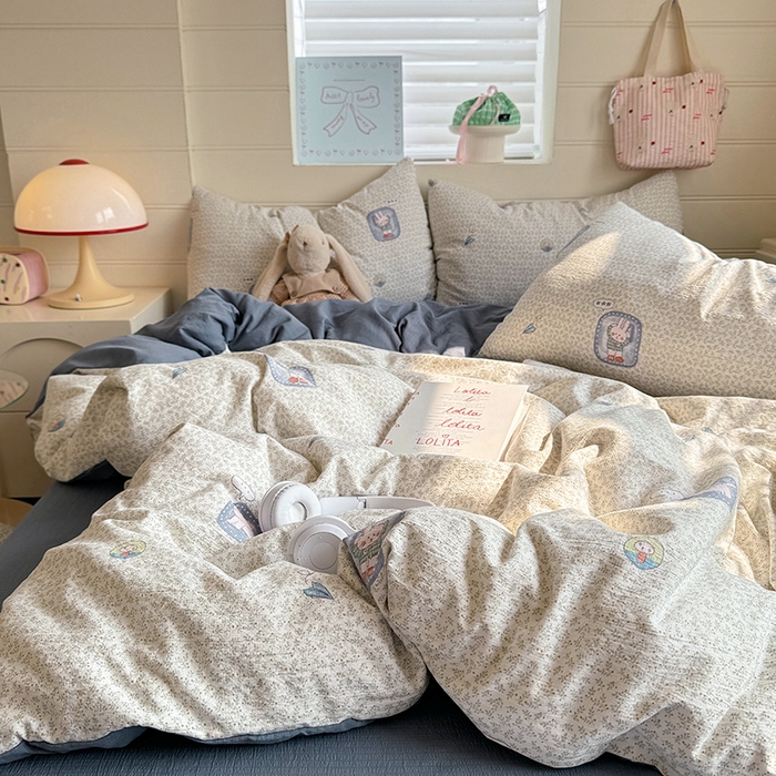 91家纺网 家纺一手货源 找家纺 九诺家纺 2026新款丝柔棉加厚小清新印花四件套-甜心 甜心-甜酷猫咪