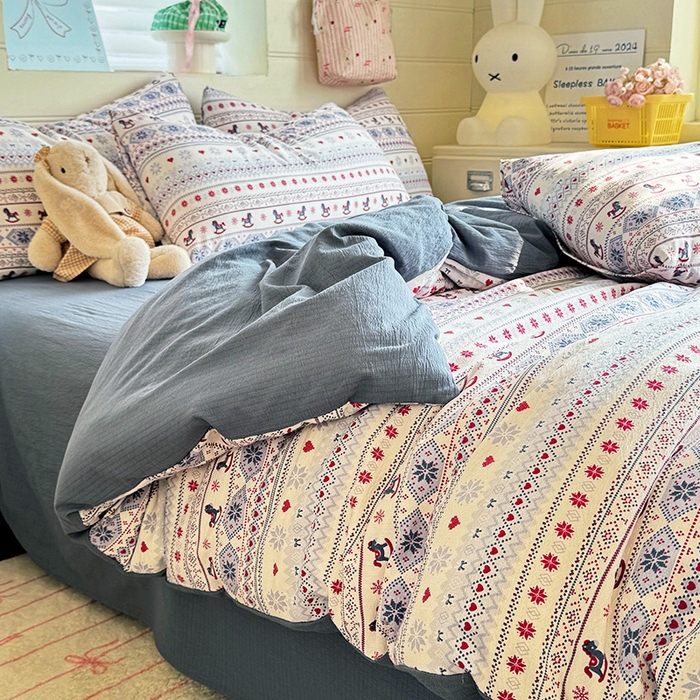 九诺家纺 2026新款丝柔棉加厚小清新印花四件套-甜心 甜心-马上有福