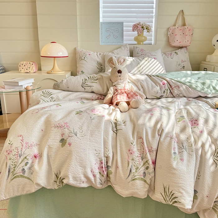 91家纺网 家纺一手货源 找家纺 九诺家纺 2026新款丝柔棉加厚小清新印花四件套-甜心 甜心-春意安然