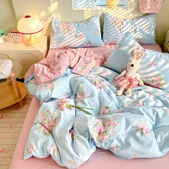 91家纺网 家纺一手货源 找家纺 九诺家纺 2026新款丝柔棉加厚小清新印花四件套-甜心 甜心-花语时光