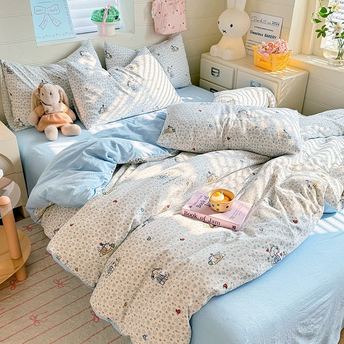 91家纺网 家纺一手货源 找家纺 九诺家纺 2026新款丝柔棉加厚小清新印花四件套-甜心 甜心-暖心小狗