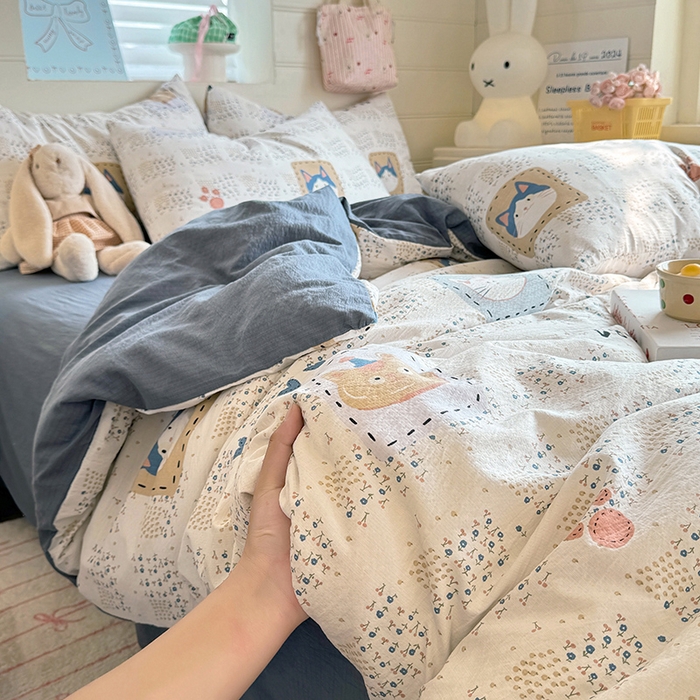 91家纺网 家纺一手货源 找家纺 九诺家纺 2026新款丝柔棉加厚小清新印花四件套-甜心 甜心-喵喵物语