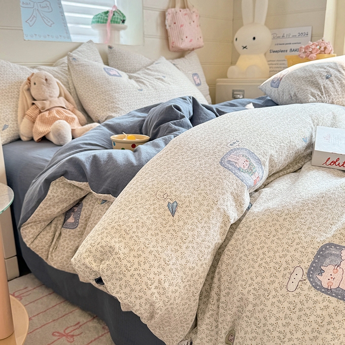 91家纺网 家纺一手货源 找家纺 九诺家纺 2026新款丝柔棉加厚小清新印花四件套-甜心 甜心-甜酷猫咪