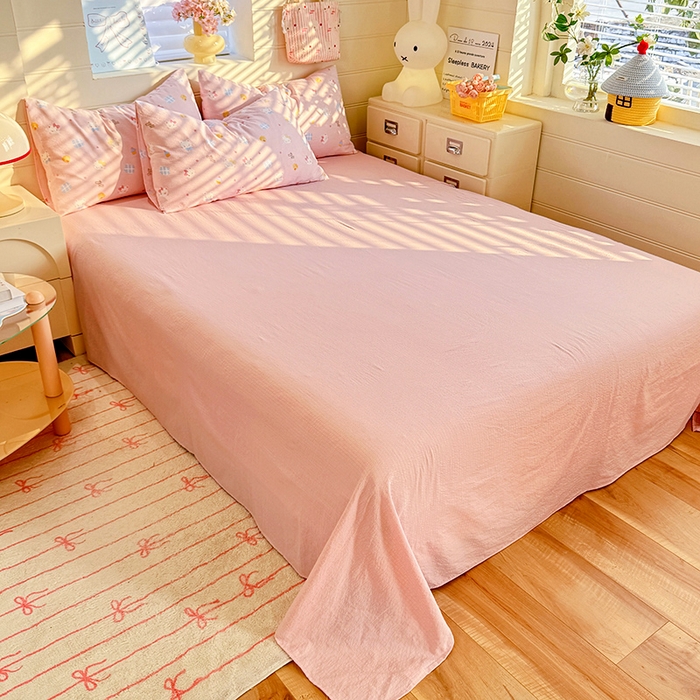 91家纺网 家纺一手货源 找家纺 九诺家纺 2026新款丝柔棉加厚小清新印花四件套-甜心 甜心-圣代甜猫粉