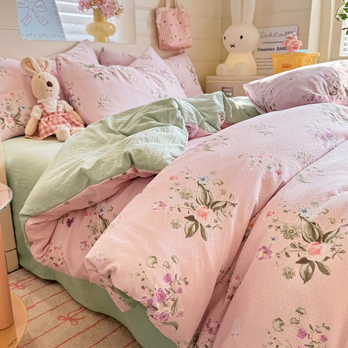 91家纺网 家纺一手货源 找家纺 九诺家纺 2026新款丝柔棉加厚小清新印花四件套-甜心 甜心-紫薇花