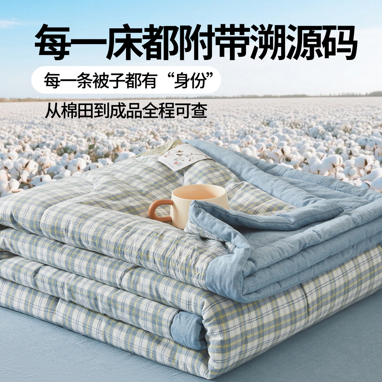 91家纺网 家纺一手货源 找家纺 西域种棉人·千百笠 2026新款A类里外全棉夏凉被100%新疆棉纯棉全棉填充无印格子款空调被夏被 里外全棉-森屿 蓝格