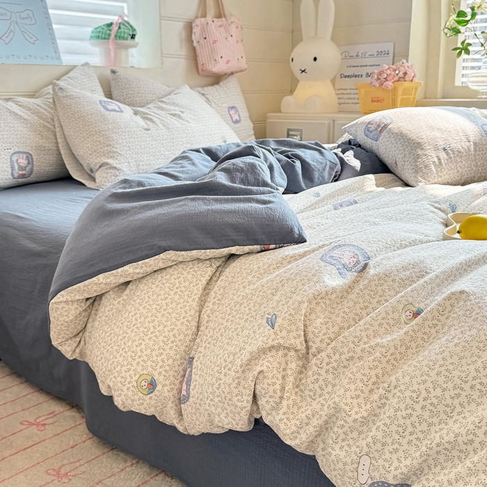 九诺家纺 2026新款丝柔棉加厚小清新印花四件套-甜心 甜心-甜酷猫咪