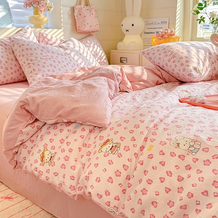 九诺家纺 2026新款丝柔棉加厚小清新印花四件套-甜心 甜心-星星兔