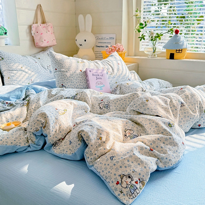 91家纺网 家纺一手货源 找家纺 九诺家纺 2026新款丝柔棉加厚小清新印花四件套-甜心 甜心-暖心小狗