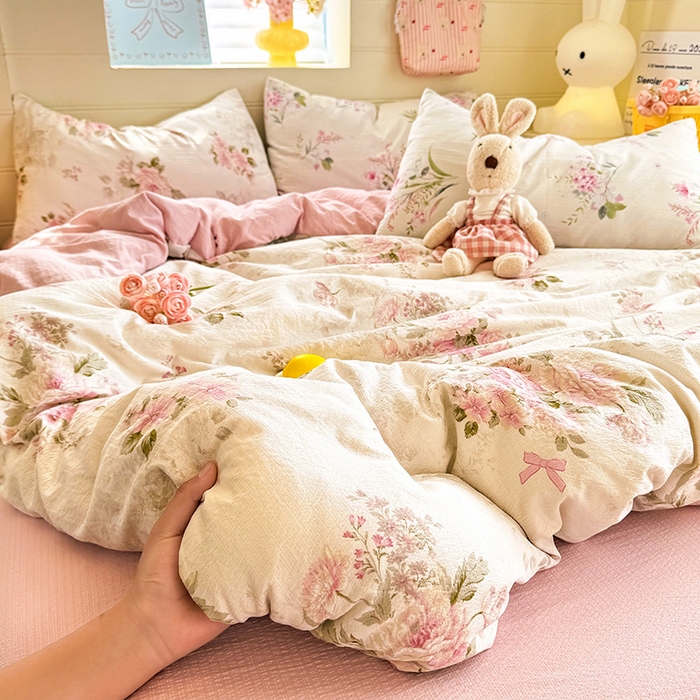 91家纺网 家纺一手货源 找家纺 九诺家纺 2026新款丝柔棉加厚小清新印花四件套-甜心 甜心-花谷