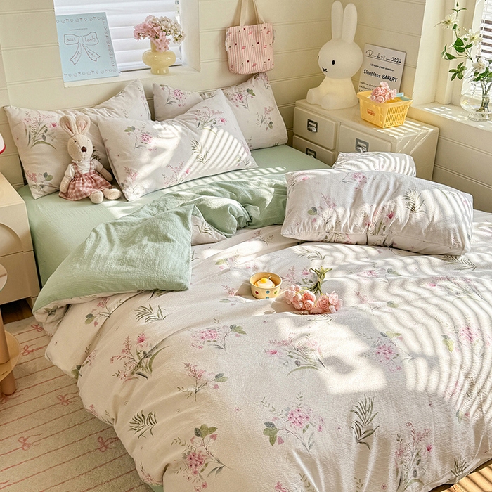 91家纺网 家纺一手货源 找家纺 九诺家纺 2026新款丝柔棉加厚小清新印花四件套-甜心 甜心-春意安然