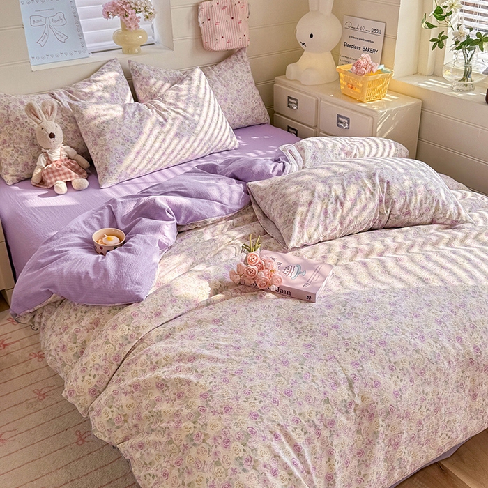 91家纺网 家纺一手货源 找家纺 九诺家纺 2026新款丝柔棉加厚小清新印花四件套-甜心 甜心-蔷薇语