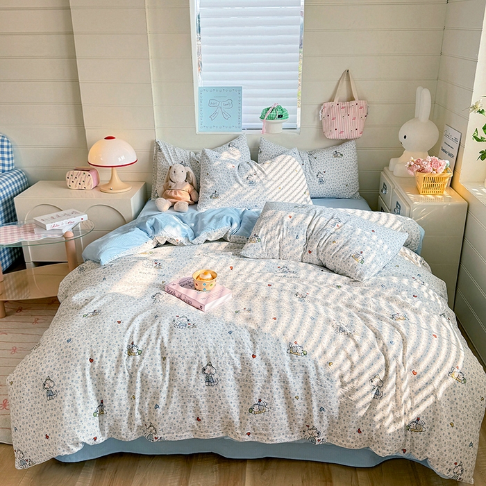 91家纺网 家纺一手货源 找家纺 九诺家纺 2026新款丝柔棉加厚小清新印花四件套-甜心 甜心-暖心小狗