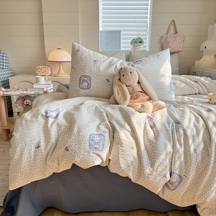 91家纺网 家纺一手货源 找家纺 九诺家纺 2026新款丝柔棉加厚小清新印花四件套-甜心 甜心-甜酷猫咪