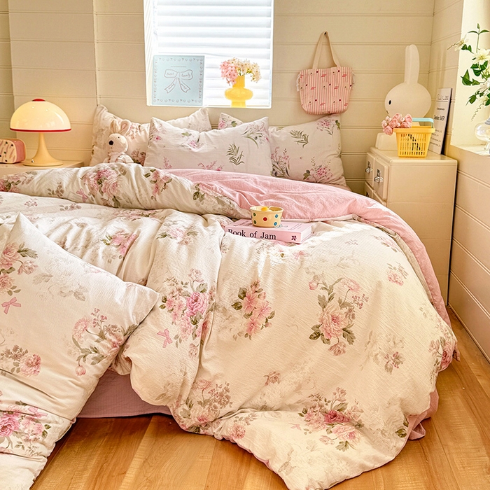 91家纺网 家纺一手货源 找家纺 九诺家纺 2026新款丝柔棉加厚小清新印花四件套-甜心 甜心-花谷