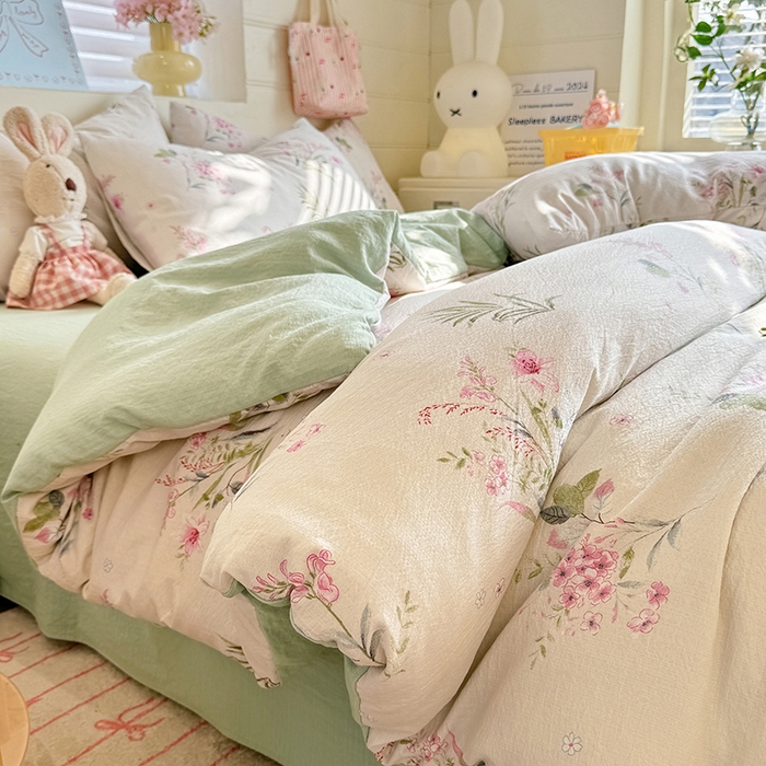 91家纺网 家纺一手货源 找家纺 九诺家纺 2026新款丝柔棉加厚小清新印花四件套-甜心 甜心-春意安然