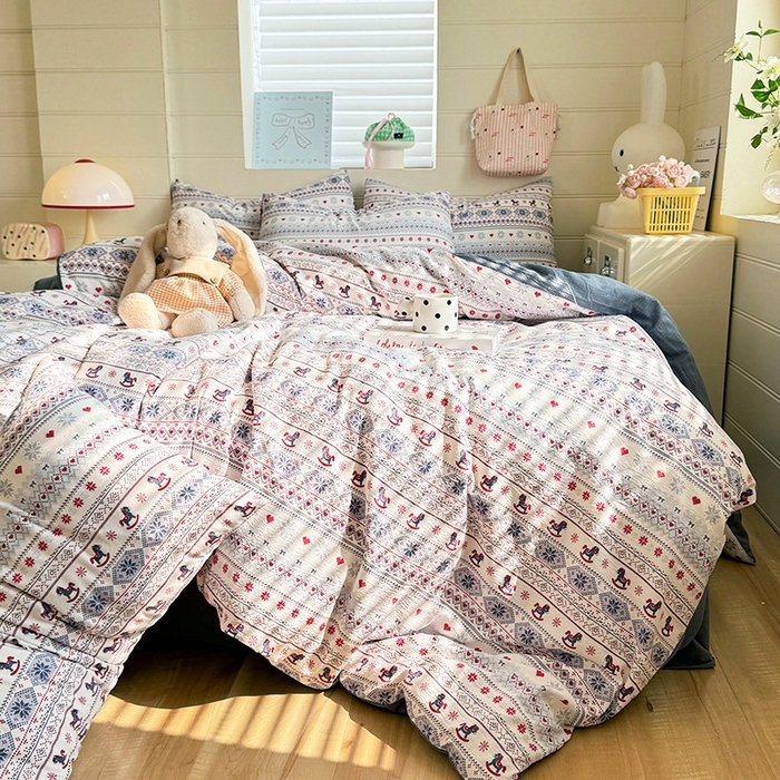 91家纺网 家纺一手货源 找家纺 九诺家纺 2026新款丝柔棉加厚小清新印花四件套-甜心 甜心-马上有福