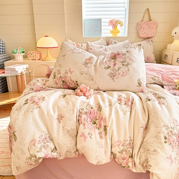 91家纺网 家纺一手货源 找家纺 九诺家纺 2026新款丝柔棉加厚小清新印花四件套-甜心 甜心-花谷