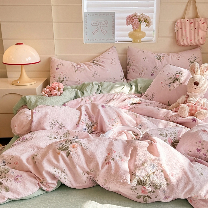 91家纺网 家纺一手货源 找家纺 九诺家纺 2026新款丝柔棉加厚小清新印花四件套-甜心 甜心-紫薇花