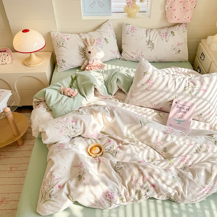 91家纺网 家纺一手货源 找家纺 九诺家纺 2026新款丝柔棉加厚小清新印花四件套-甜心 甜心-春意安然