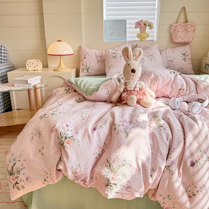 91家纺网 家纺一手货源 找家纺 九诺家纺 2026新款丝柔棉加厚小清新印花四件套-甜心 甜心-紫薇花