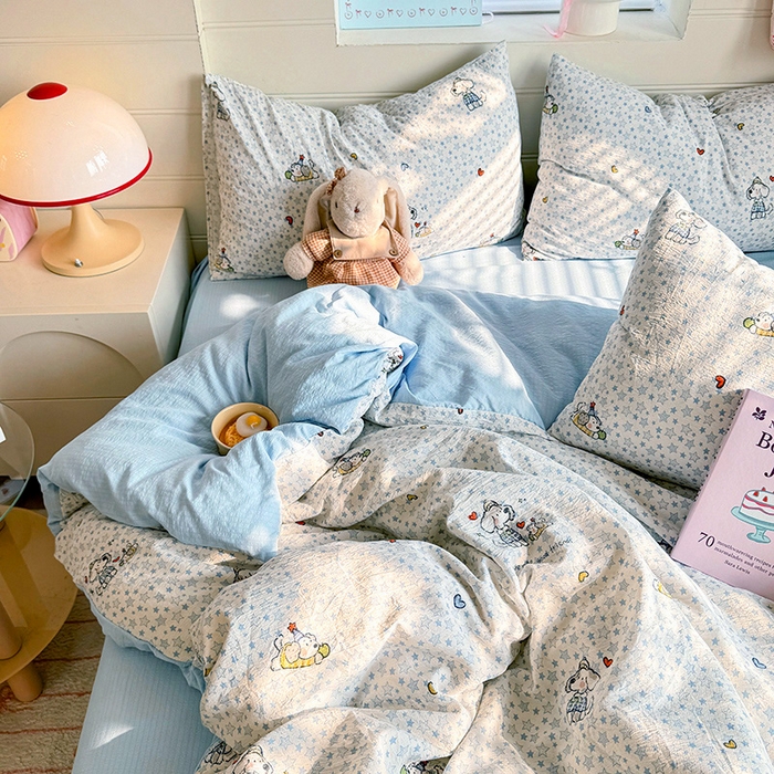 91家纺网 家纺一手货源 找家纺 九诺家纺 2026新款丝柔棉加厚小清新印花四件套-甜心 甜心-暖心小狗