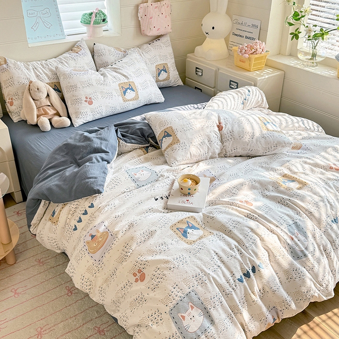 91家纺网 家纺一手货源 找家纺 九诺家纺 2026新款丝柔棉加厚小清新印花四件套-甜心 甜心-喵喵物语