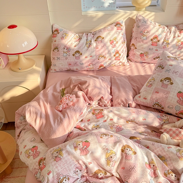 91家纺网 家纺一手货源 找家纺 九诺家纺 2026新款丝柔棉加厚小清新印花四件套-甜心 甜心-草莓女孩