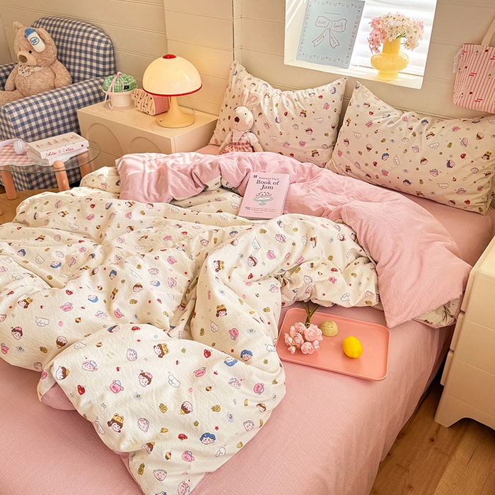 91家纺网 家纺一手货源 找家纺 九诺家纺 2026新款丝柔棉加厚小清新印花四件套-甜心 甜心-快乐伙伴