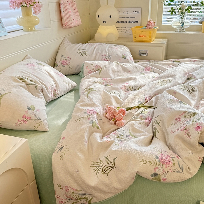 91家纺网 家纺一手货源 找家纺 九诺家纺 2026新款丝柔棉加厚小清新印花四件套-甜心 甜心-春意安然